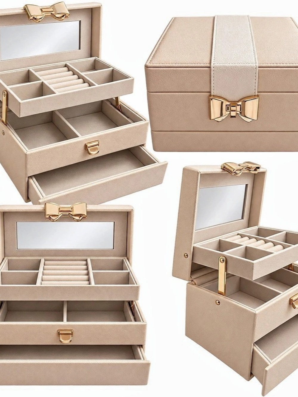 Beige Jewelry Organizer with Mirror